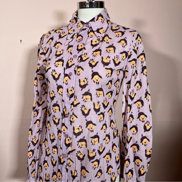 Vintage 60 '70 Mod MCM the red Eye Pig Print Lavender Dagger collar Shirt - Picture 6 of 16